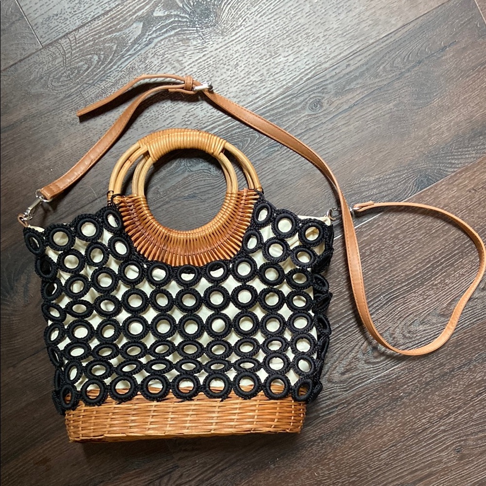 INC International Concepts Macrame and Wicker Crossbody Bag